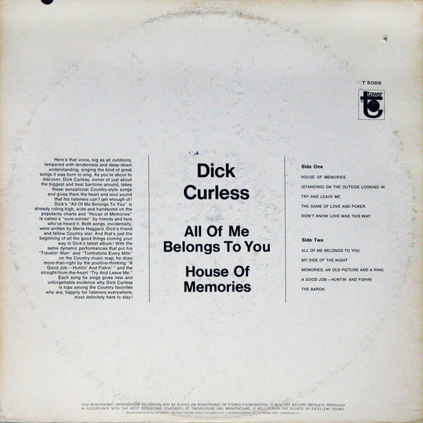 Dick Curless : All Of Me Belongs To You (LP, Album, Mono)