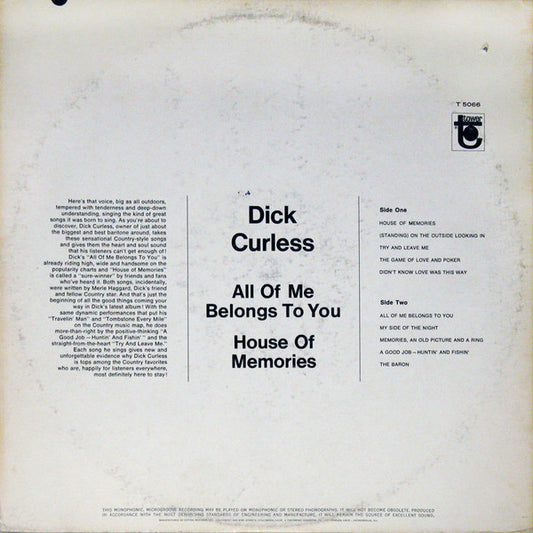 Dick Curless : All Of Me Belongs To You (LP, Album, Mono)