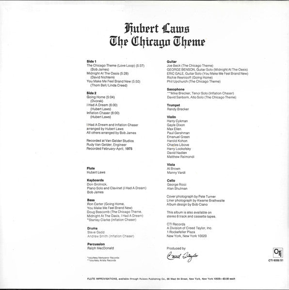 Hubert Laws : The Chicago Theme (LP, Album, Gat)
