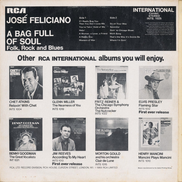 José Feliciano : A Bag Full Of Soul (Folk, Rock And Blues) (LP, Album)
