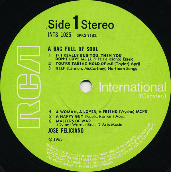 José Feliciano : A Bag Full Of Soul (Folk, Rock And Blues) (LP, Album)
