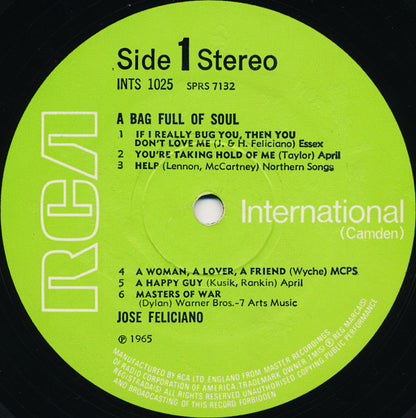 José Feliciano : A Bag Full Of Soul (Folk, Rock And Blues) (LP, Album)