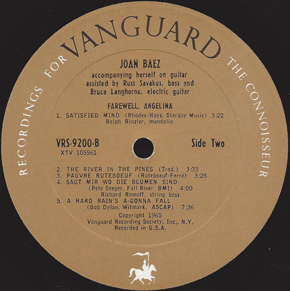 Joan Baez : Farewell, Angelina (LP, Album, Mono, Pit)