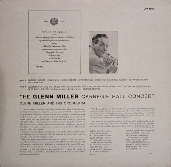 Glenn Miller And His Orchestra : The Glenn Miller Carnegie Hall Concert (LP, Album, Mono, Roc)