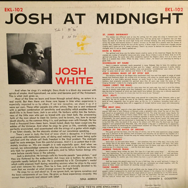 Josh White : Josh At Midnight (LP, Album, 1st)