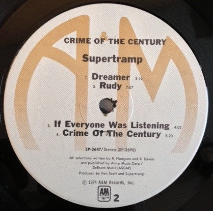 Supertramp : Crime Of The Century (LP, Album, Ind)