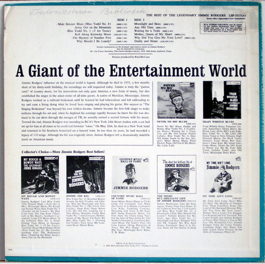 Jimmie Rodgers : The Best Of The Legendary Jimmie Rodgers (LP, Comp, RE, Ind)