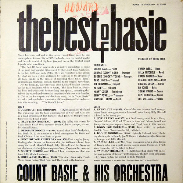 Count Basie & His Orchestra* : The Best Of Basie (LP, Album, Mono)