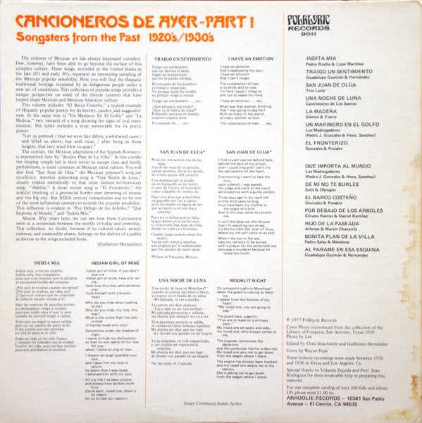 Various : Texas-Mexican Border Music Vol. 6 - Cancioneros De Ayer Part 1 (1920-1930) (LP, Comp)