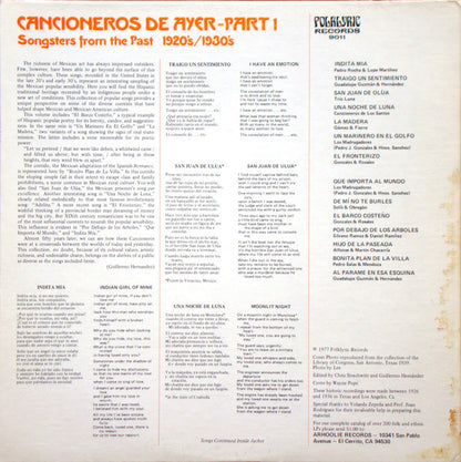 Various : Texas-Mexican Border Music Vol. 6 - Cancioneros De Ayer Part 1 (1920-1930) (LP, Comp)