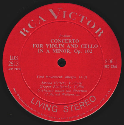 Heifetz* • Piatigorsky*, Brahms*, Orchestra* Under The Direction Of Alfred Wallenstein : Concerto For Violin And Cello (LP, Album)