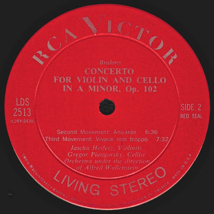 Heifetz* • Piatigorsky*, Brahms*, Orchestra* Under The Direction Of Alfred Wallenstein : Concerto For Violin And Cello (LP, Album)