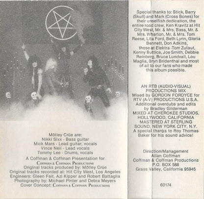 Mötley Crüe : Too Fast For Love (Cass, Album)