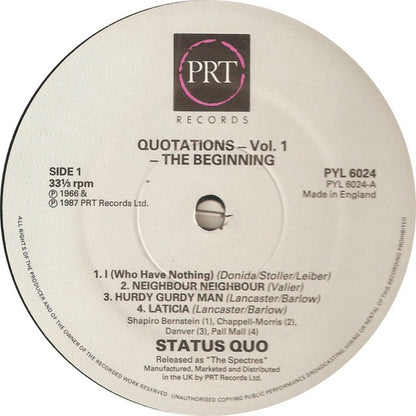 Status Quo : Quotations Vol. 1 - The Beginning (The Early Years: Traffic Jam, The Spectres) (LP, MiniAlbum, Comp)