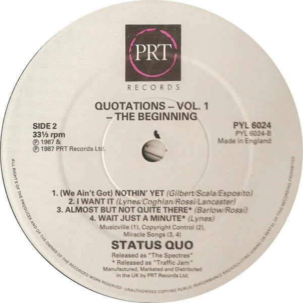 Status Quo : Quotations Vol. 1 - The Beginning (The Early Years: Traffic Jam, The Spectres) (LP, MiniAlbum, Comp)