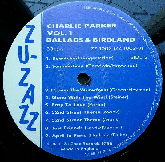 Charlie Parker : Vol. 1 - Ballads & Birdland (LP, Comp, Mono)