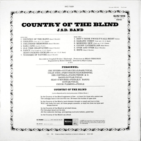J.S.D. Band : Country Of The Blind (LP, Album)