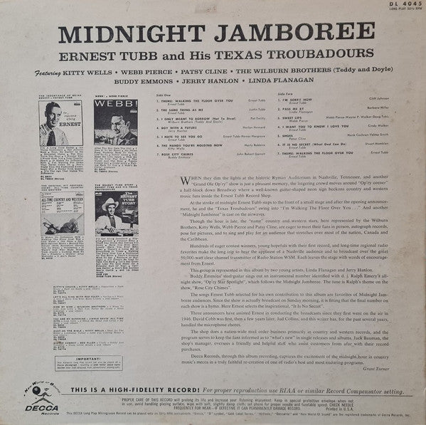 Ernest Tubb And His Texas Troubadours / Various : Midnight Jamboree (LP, Album, Mono)