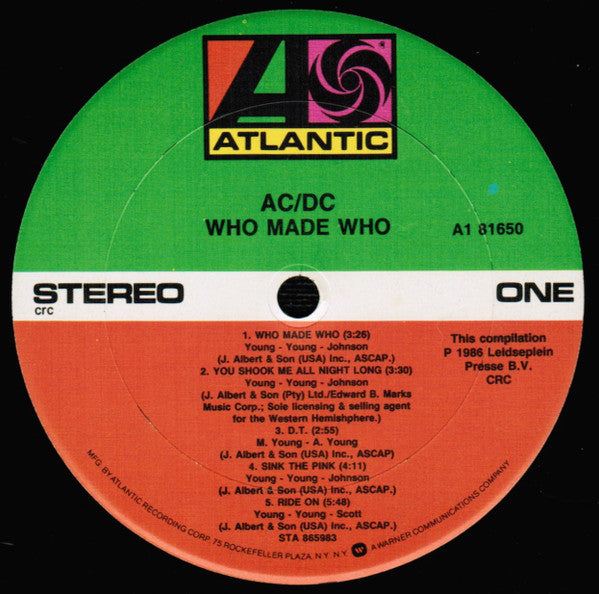 AC/DC : Who Made Who (LP, Album, Comp, Club, CRC)