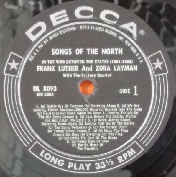 Frank Luther (2) And Zora Layman With The Century Quartet : Songs Of The North And South - In The War Between The States (1861-1865) (LP, Album, RE)