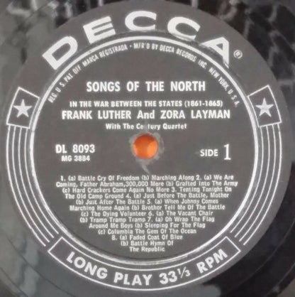 Frank Luther (2) And Zora Layman With The Century Quartet : Songs Of The North And South - In The War Between The States (1861-1865) (LP, Album, RE)