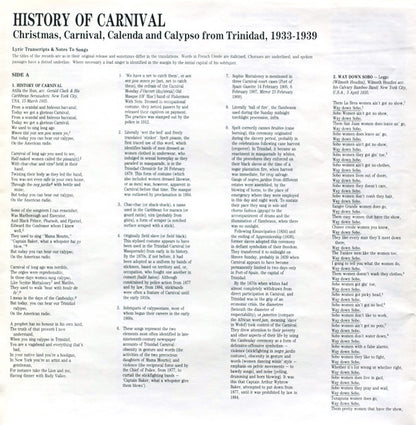 Various : History Of Carnival - Christmas, Carnival, Calenda And Calypso From Trinidad, 1933-1939 (LP, Album, Comp, Mono)