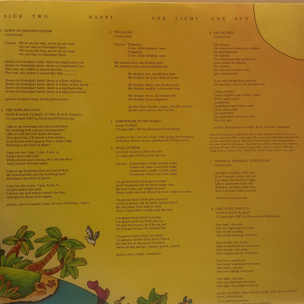 Raffi (2) With Ken Whiteley : One Light One Sun (LP, Ind)