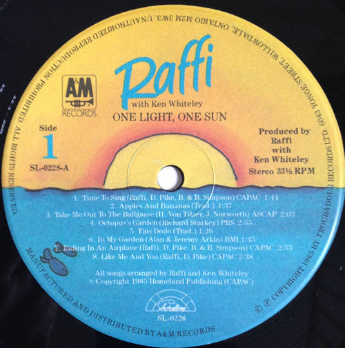 Raffi (2) With Ken Whiteley : One Light One Sun (LP, Ind)
