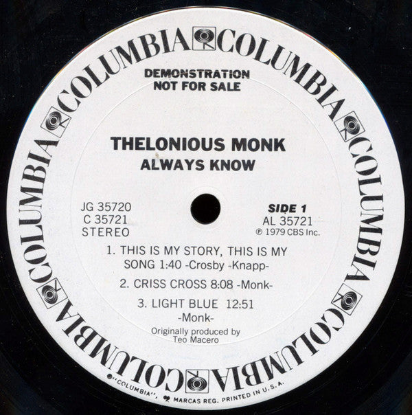 Thelonious Monk : Always Know (2xLP, Comp, Promo, Ter)
