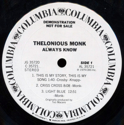 Thelonious Monk : Always Know (2xLP, Comp, Promo, Ter)