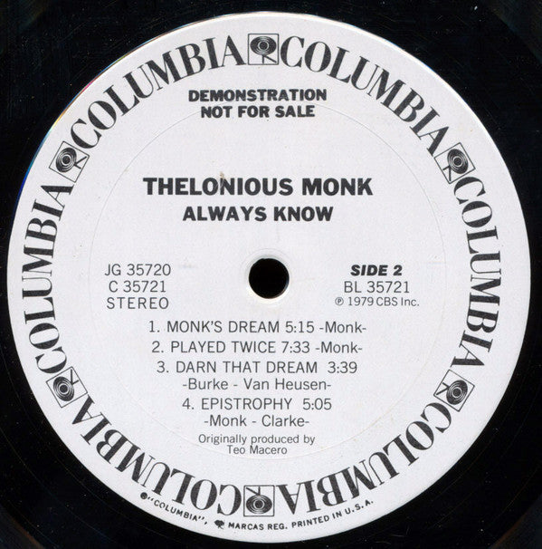 Thelonious Monk : Always Know (2xLP, Comp, Promo, Ter)