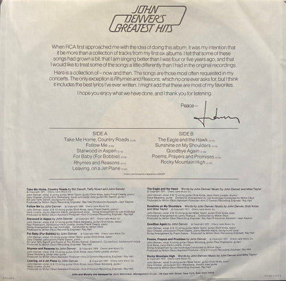 John Denver : John Denver's Greatest Hits (LP, Comp, Ora)