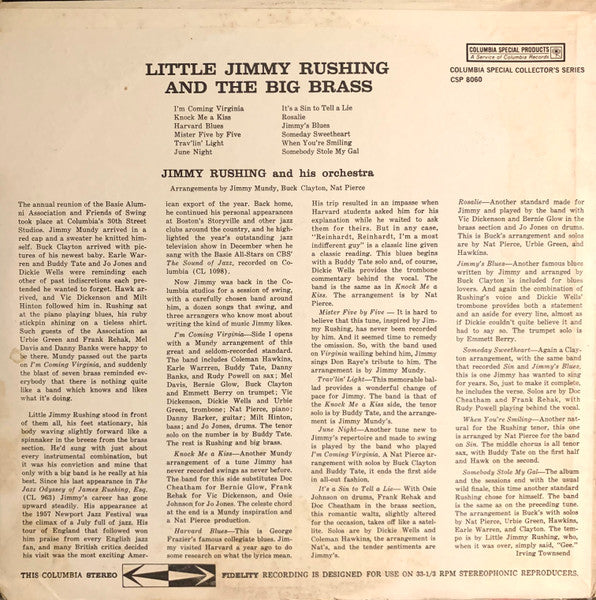 Jimmy Rushing And His Orchestra : Little Jimmy Rushing And The Big Brass (LP, Album, RE)