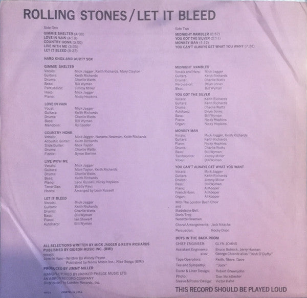 The Rolling Stones : Let It Bleed (LP, Album, BW )