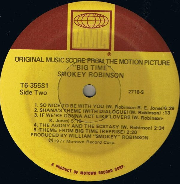 Smokey Robinson : Big Time - Original Music Score From The Motion Picture (LP, Album, Mon)