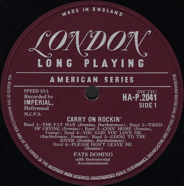 Fats Domino : Carry On Rockin' (LP, Album, Mono)
