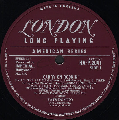 Fats Domino : Carry On Rockin' (LP, Album, Mono)
