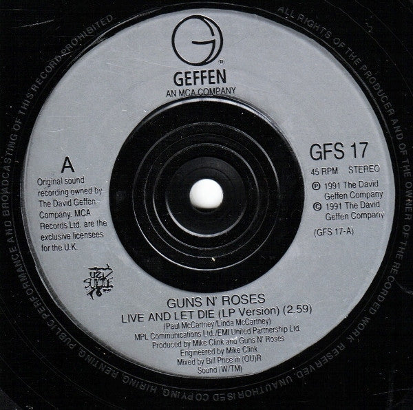 Guns N' Roses : Live And Let Die (7", Single, Sil)