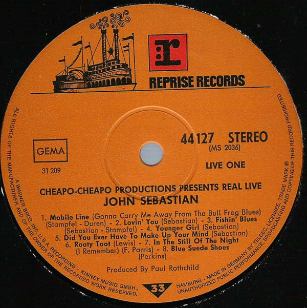 John Sebastian : Cheapo-Cheapo Productions Presents Real Live (LP, Album)