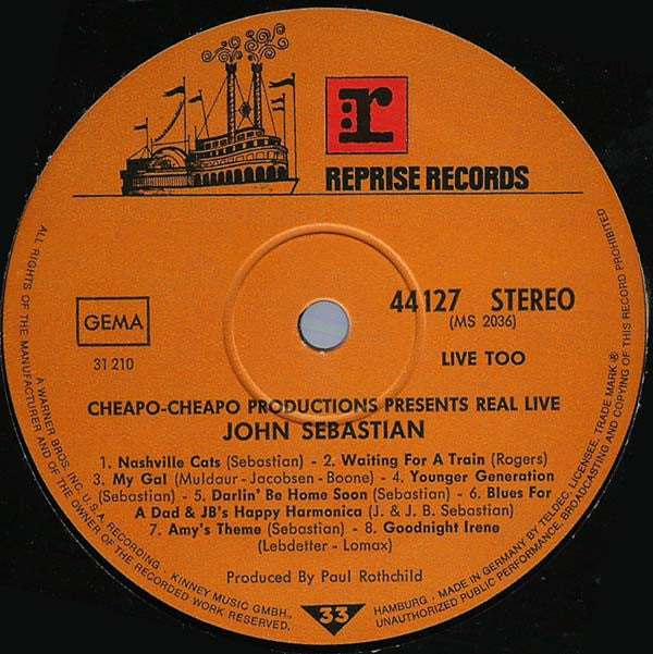 John Sebastian : Cheapo-Cheapo Productions Presents Real Live (LP, Album)