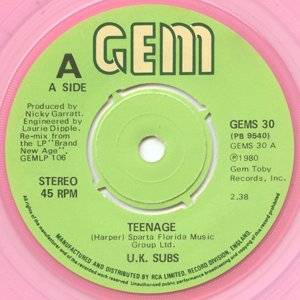 U.K. Subs* : Teenage (7", Single, Pin)