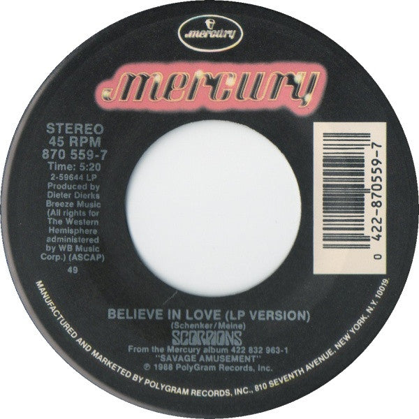 Scorpions : Believe In Love (7", Single)