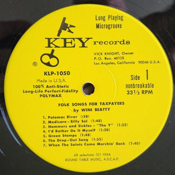 Wini Beatty With Rhett Fink And The Folkniks : Folk Songs For Taxpayers (LP, Album, Mono)