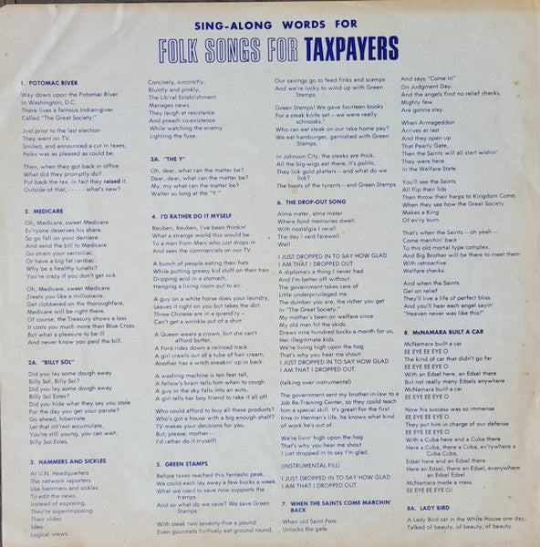 Wini Beatty With Rhett Fink And The Folkniks : Folk Songs For Taxpayers (LP, Album, Mono)