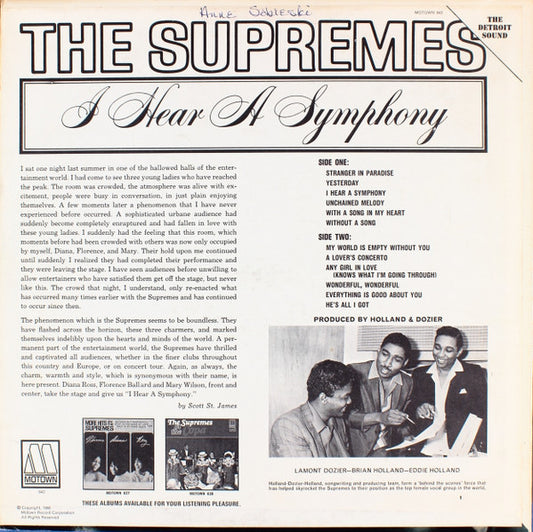 The Supremes : I Hear A Symphony (LP, Album, Roc)