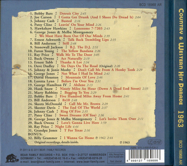 Various : Dim Lights, Thick Smoke & Hillbilly Music - Country & Western Hit Parade - 1963 (CD, Comp)