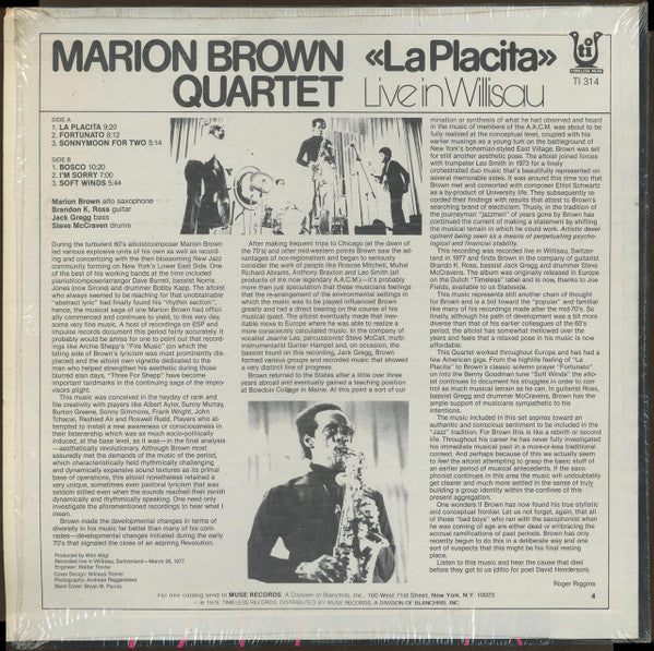 Marion Brown Quartet : La Placita - Live In Willisau (LP, Album)