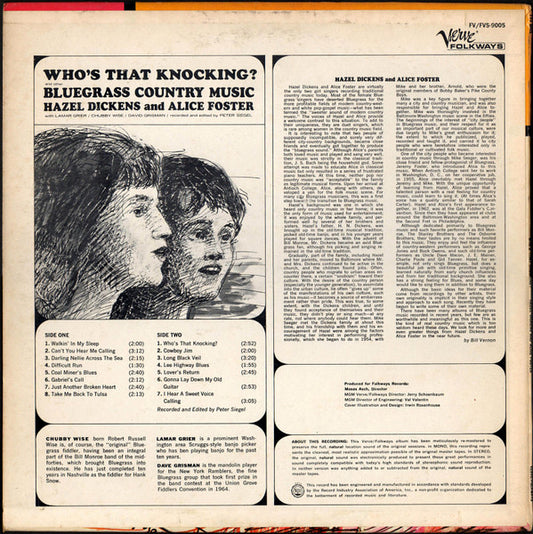Hazel Dickens And Alice Foster* : Who's That Knocking? And Other Bluegrass Music (LP, Album, ele)