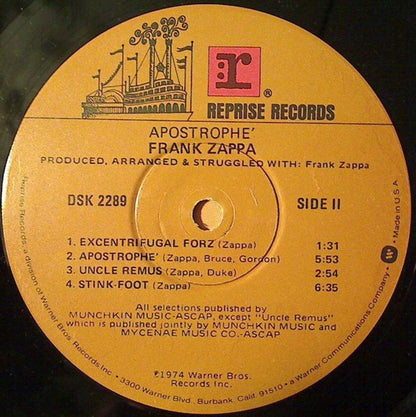 Frank Zappa : Apostrophe (') (LP, Album, RE, Win)