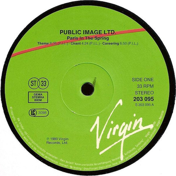 Image Publique S.A.* = Public Image Ltd.* : Paris Au Printemps = Paris In The Spring (LP, Album, RE, RP)